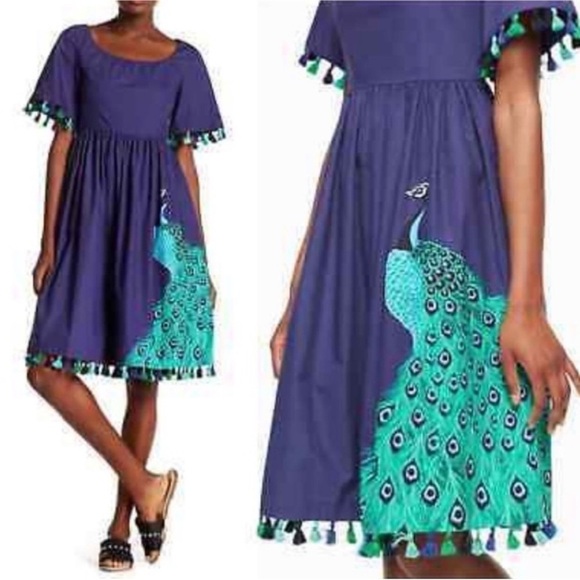 Kate Spade Blue Dress with Peacock Design - Picture 4 of 10